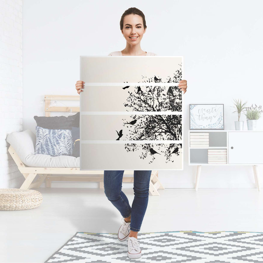 Folie für Möbel Tree and Birds 2 - IKEA Malm Kommode 4 Schubladen - Folie