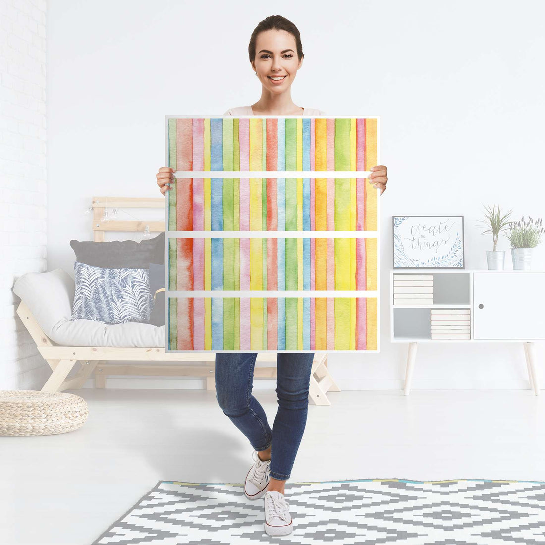 Folie für Möbel Watercolor Stripes - IKEA Malm Kommode 4 Schubladen - Folie