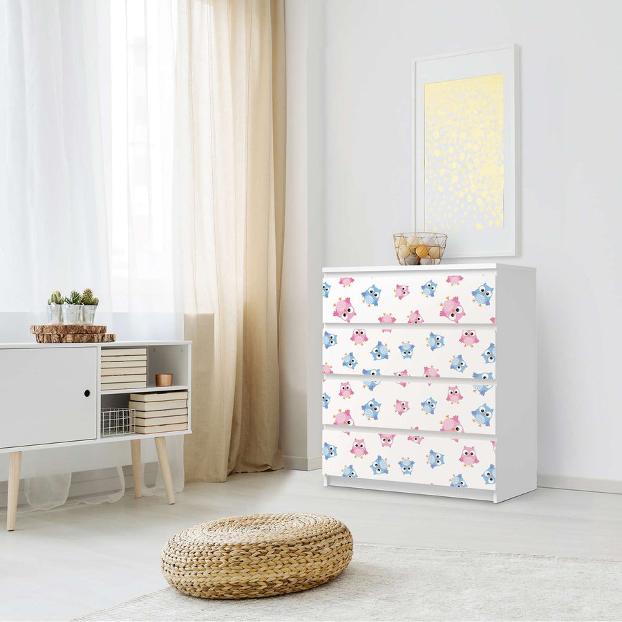 Folie für Möbel Eulenparty - IKEA Malm Kommode 4 Schubladen - Schlafzimmer