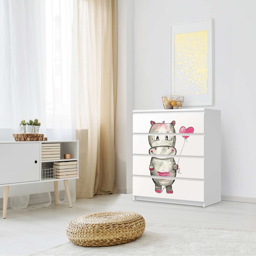 Folie für Möbel Nilpferd mit Herz - IKEA Malm Kommode 4 Schubladen - Schlafzimmer