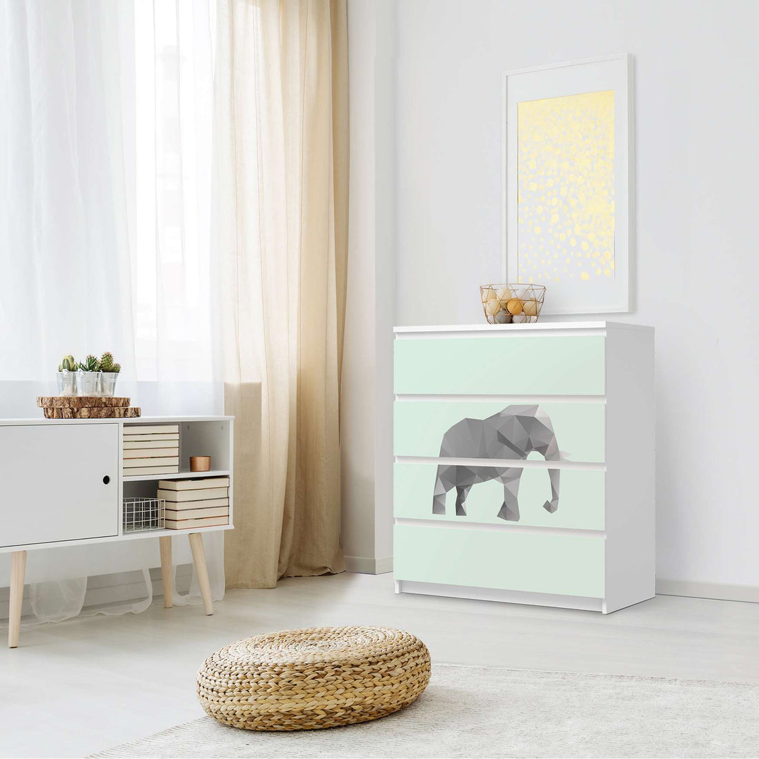 Folie für Möbel Origami Elephant - IKEA Malm Kommode 4 Schubladen - Schlafzimmer