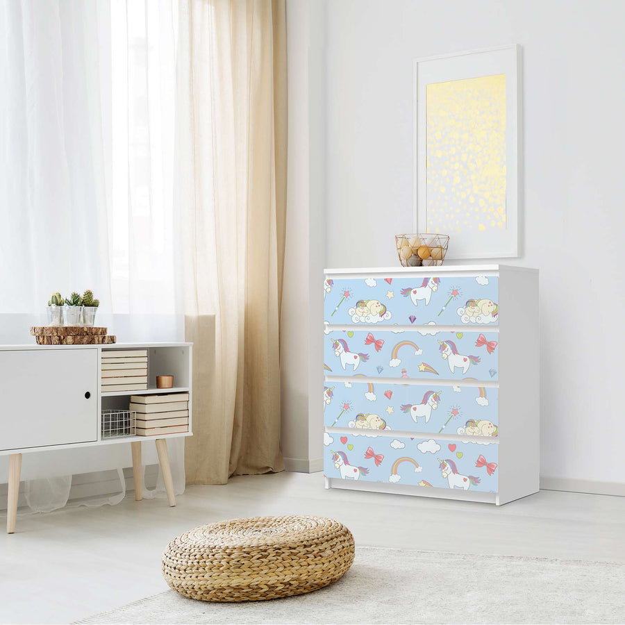 Folie für Möbel Rainbow Unicorn - IKEA Malm Kommode 4 Schubladen - Schlafzimmer