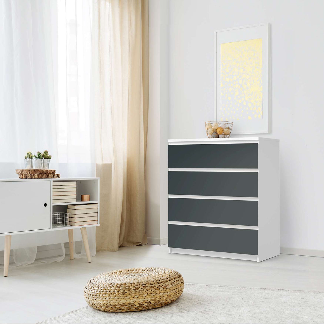 Folie für Möbel Blaugrau Dark - IKEA Malm Kommode 4 Schubladen - Schlafzimmer