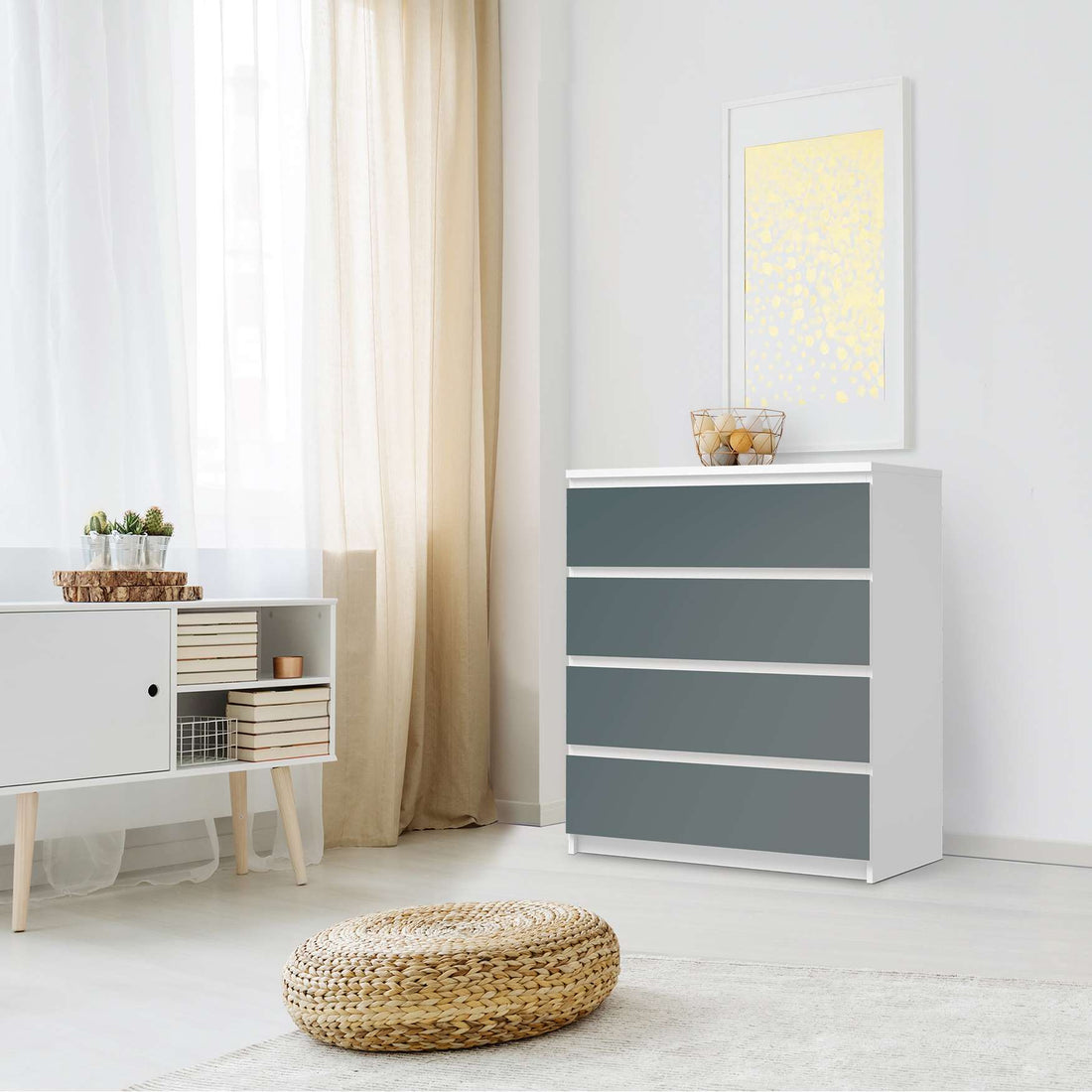 Folie für Möbel Blaugrau Light - IKEA Malm Kommode 4 Schubladen - Schlafzimmer