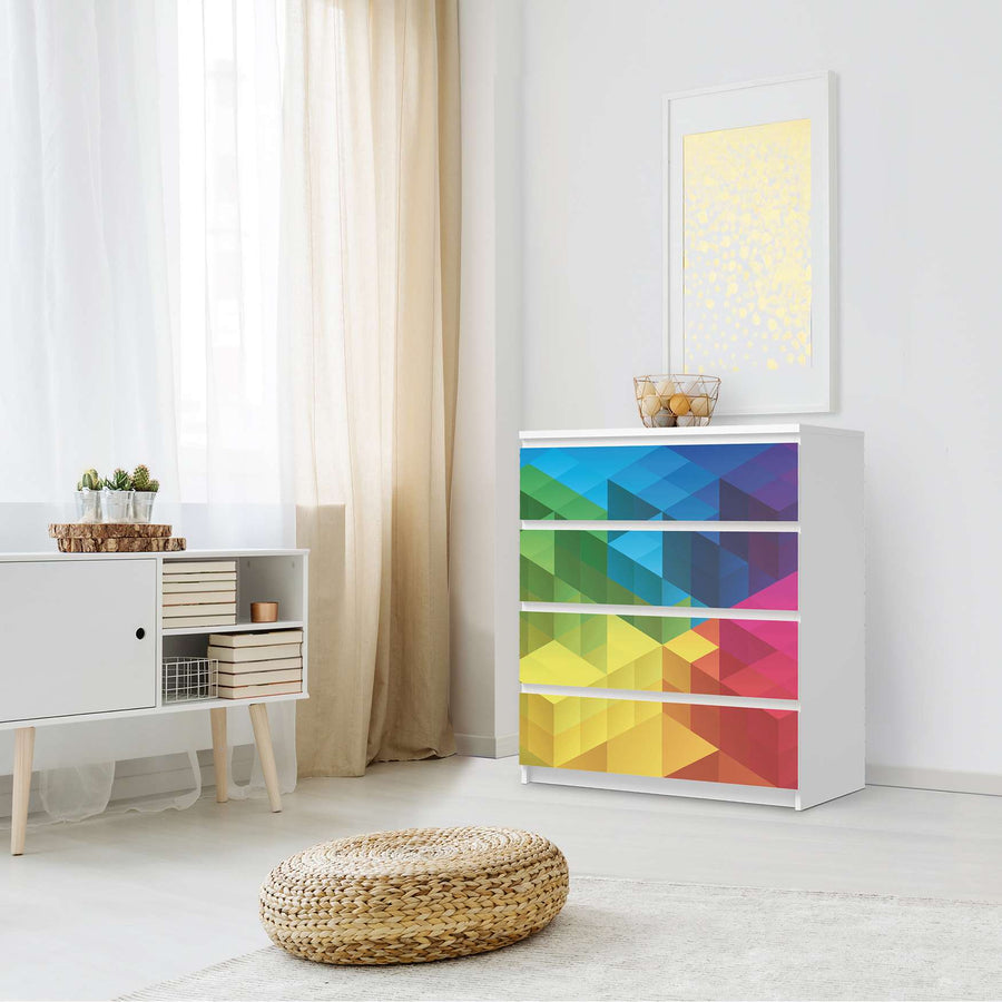 Folie für Möbel Colored Cubes - IKEA Malm Kommode 4 Schubladen - Schlafzimmer