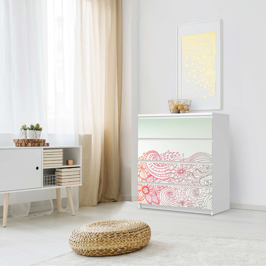 Folie für Möbel Floral Doodle - IKEA Malm Kommode 4 Schubladen - Schlafzimmer