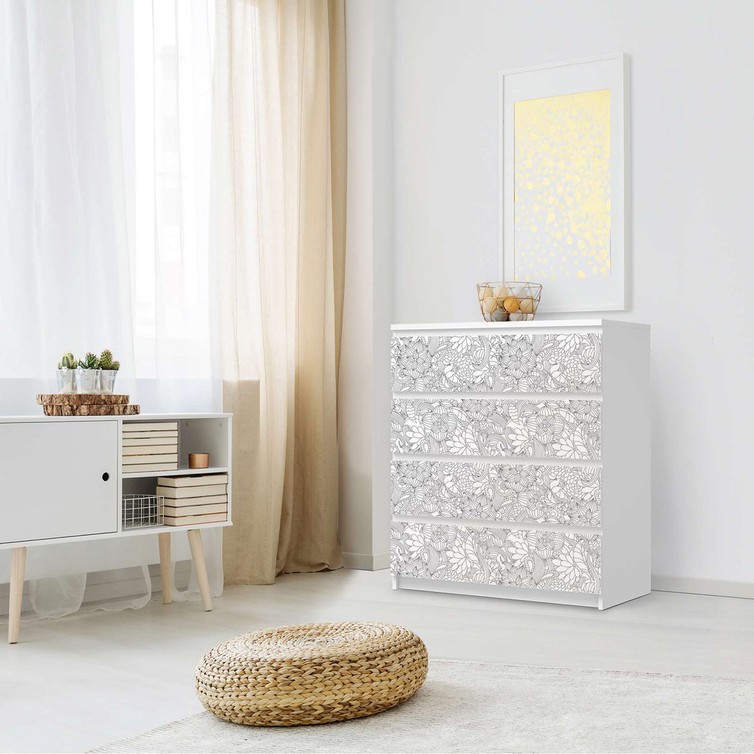 Folie für Möbel Flower Lines 2 - IKEA Malm Kommode 4 Schubladen - Schlafzimmer