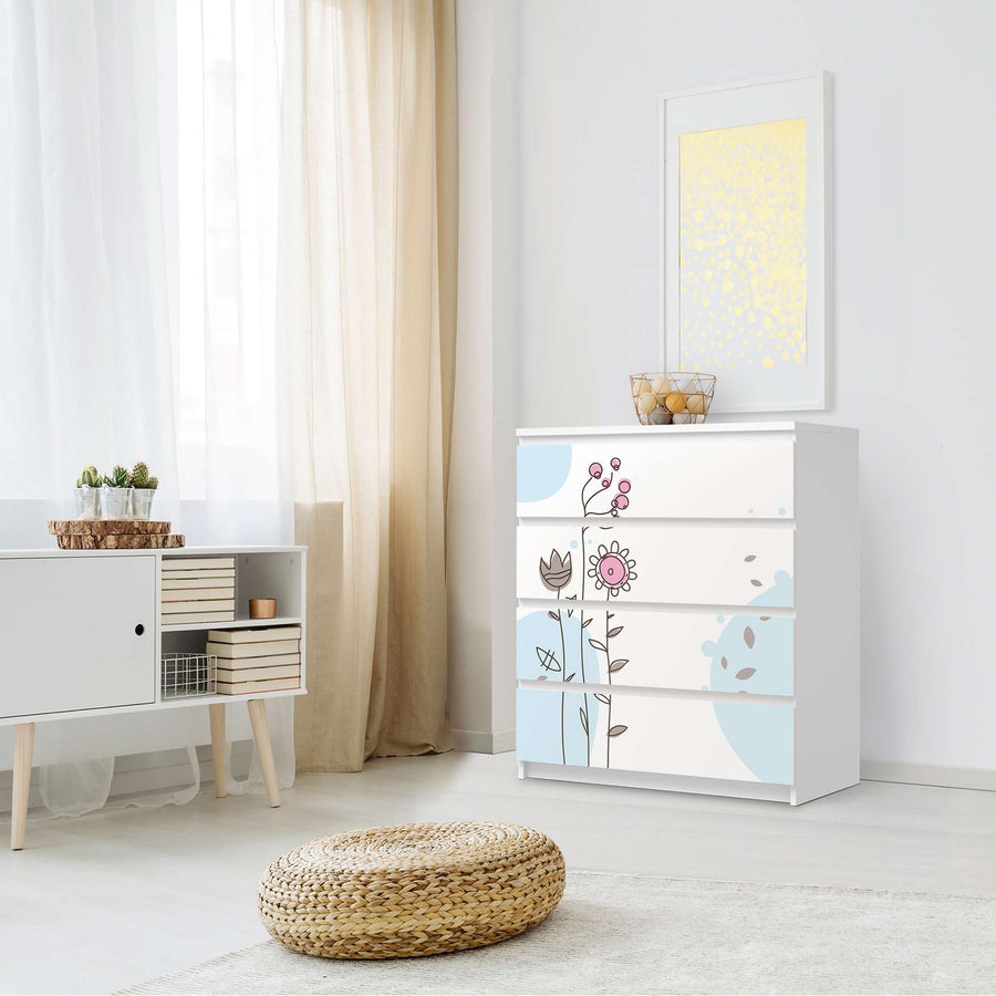 Folie für Möbel Flowers 3 - IKEA Malm Kommode 4 Schubladen - Schlafzimmer