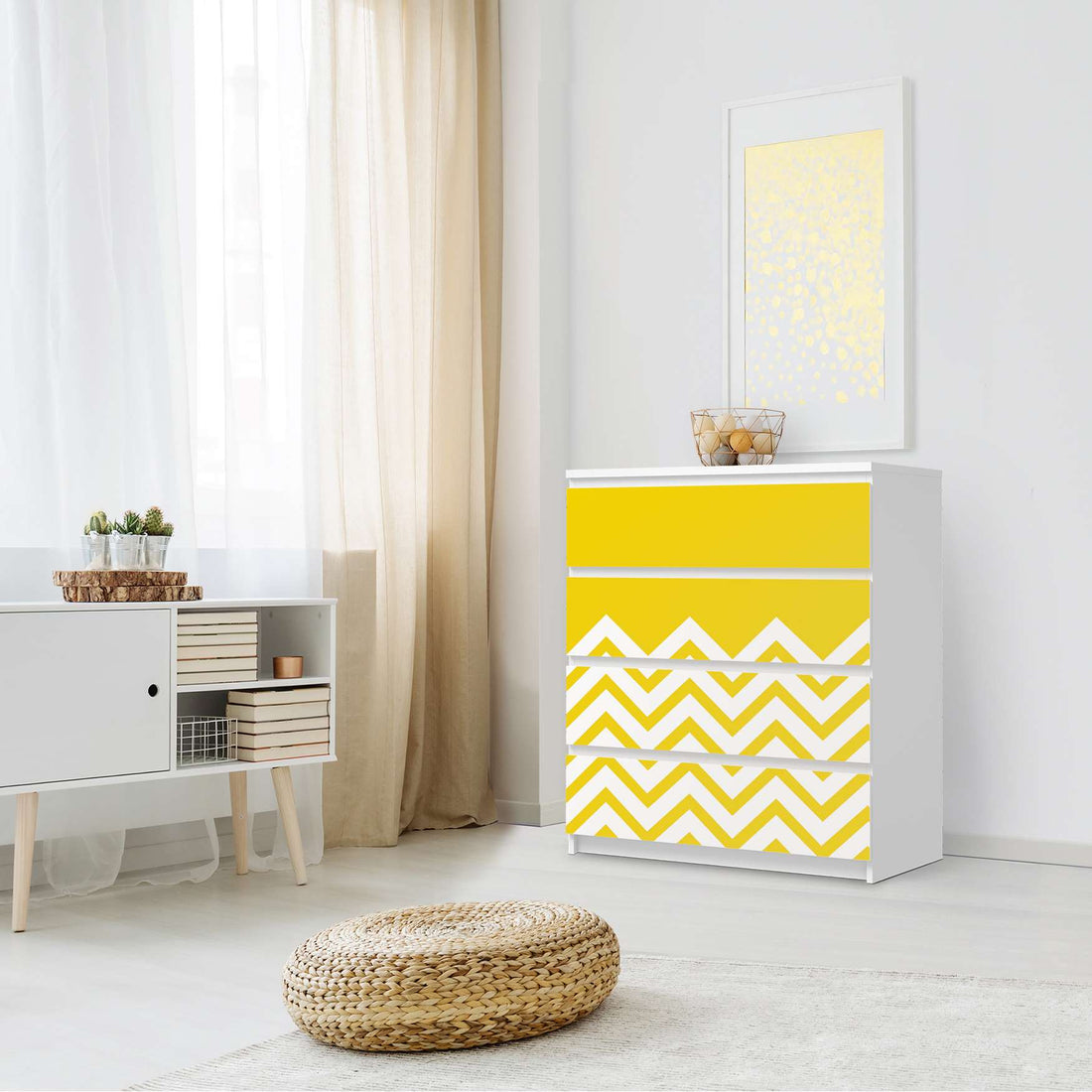 Folie für Möbel Gelbe Zacken - IKEA Malm Kommode 4 Schubladen - Schlafzimmer