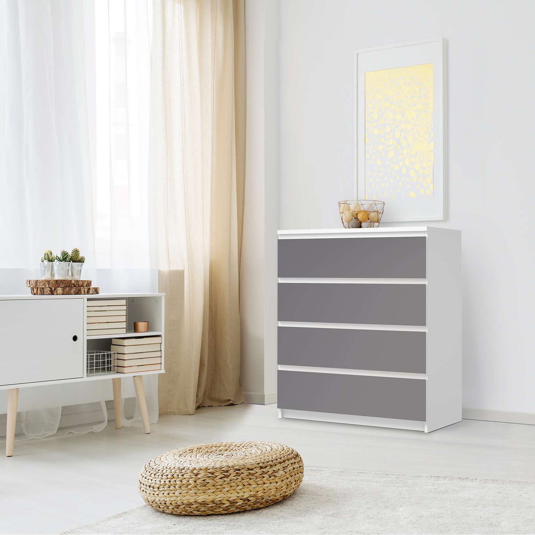 Folie für Möbel Malm Kommode 4 Schubladen (IKEA) - Grau Light – creatisto