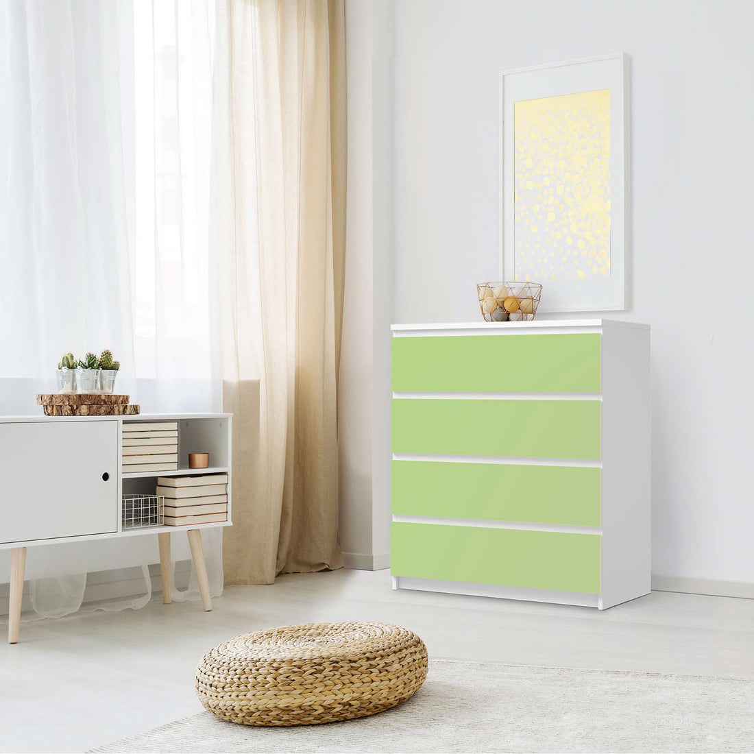 Folie für Möbel Hellgrün Light - IKEA Malm Kommode 4 Schubladen - Schlafzimmer