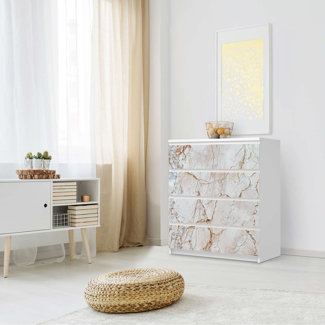 Folie für Möbel IKEA Malm Kommode 4 Schubladen - Design: Marmor rosa