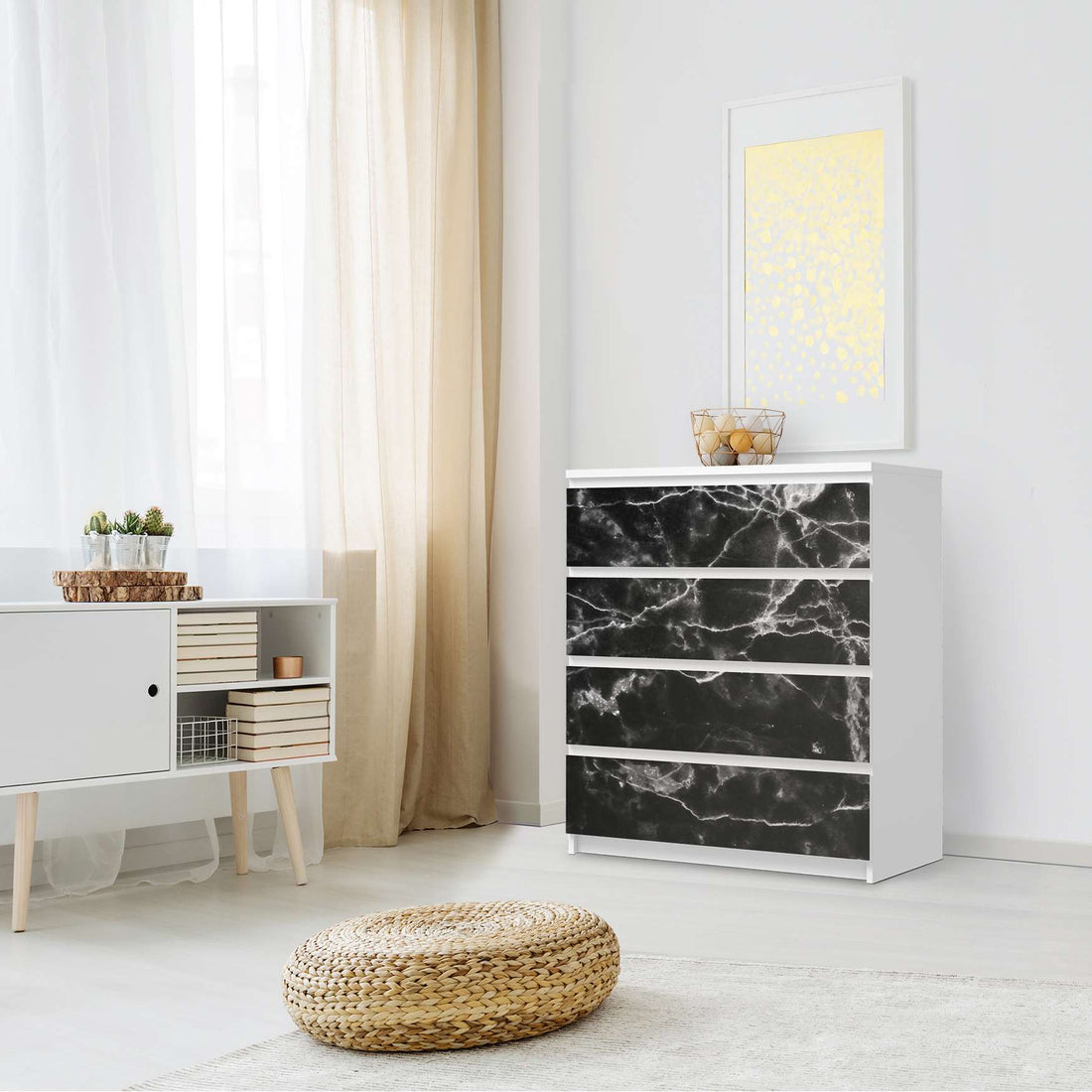 Folie für Möbel Marmor schwarz - IKEA Malm Kommode 4 Schubladen - Schlafzimmer
