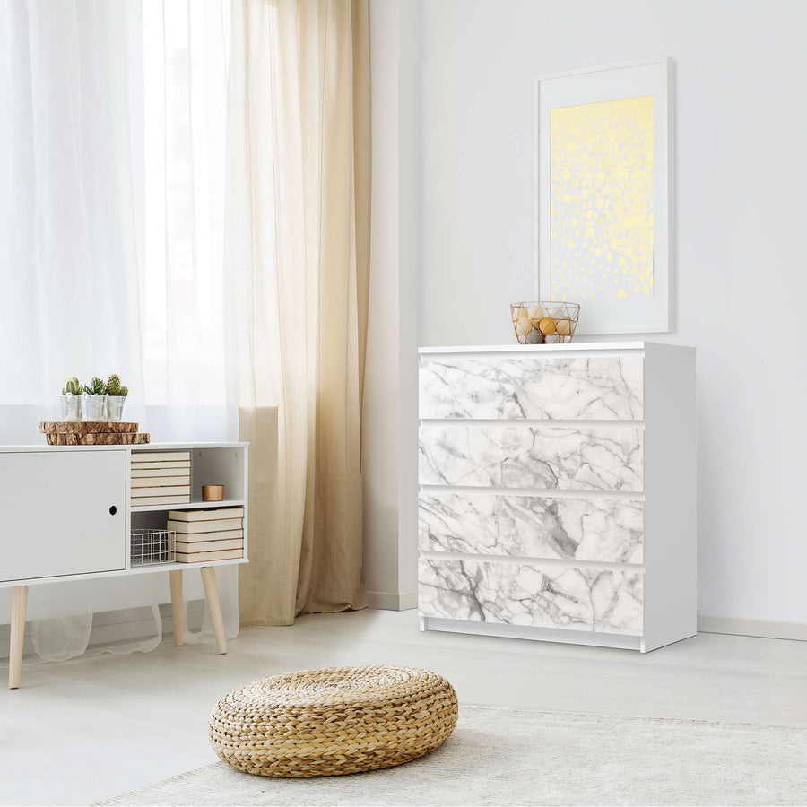 Folie für Möbel Marmor weiß - IKEA Malm Kommode 4 Schubladen - Schlafzimmer
