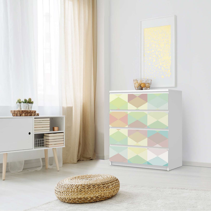 Folie für Möbel Melitta Pastell Geometrie - IKEA Malm Kommode 4 Schubladen - Schlafzimmer