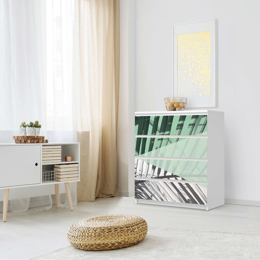 Folie für Möbel Palmen mint - IKEA Malm Kommode 4 Schubladen - Schlafzimmer