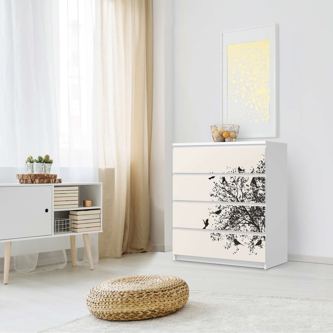 Folie für Möbel Tree and Birds 2 - IKEA Malm Kommode 4 Schubladen - Schlafzimmer