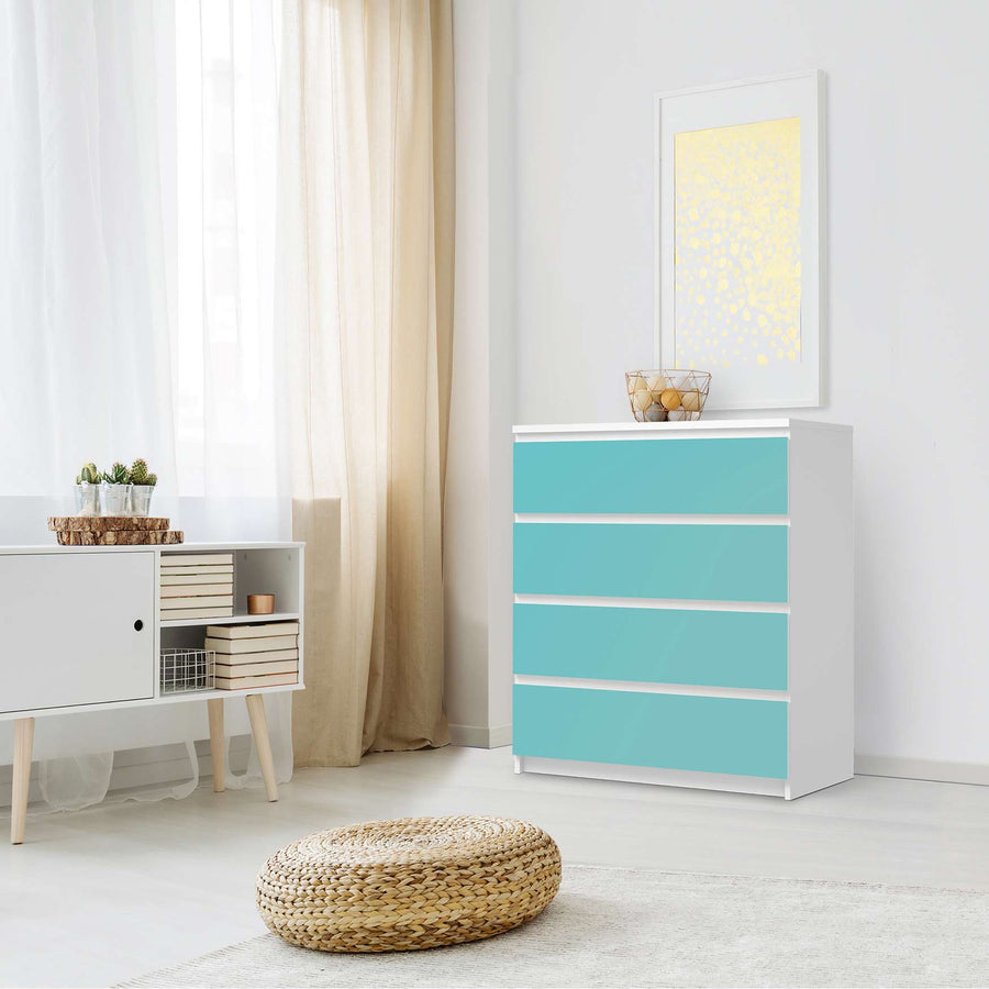 Folie für Möbel Türkisgrün Light - IKEA Malm Kommode 4 Schubladen - Schlafzimmer