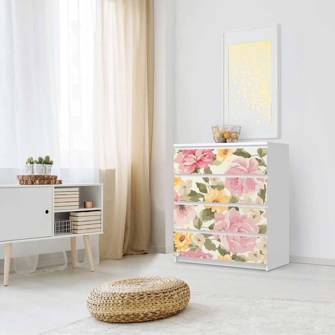 Folie für Möbel Vintage Flowers - IKEA Malm Kommode 4 Schubladen - Schlafzimmer