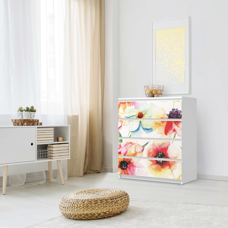 Folie für Möbel Water Color Flowers - IKEA Malm Kommode 4 Schubladen - Schlafzimmer