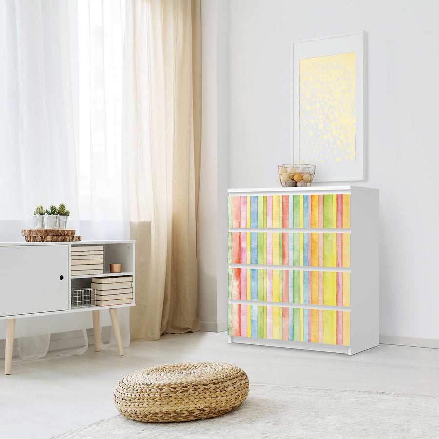 Folie für Möbel Watercolor Stripes - IKEA Malm Kommode 4 Schubladen - Schlafzimmer