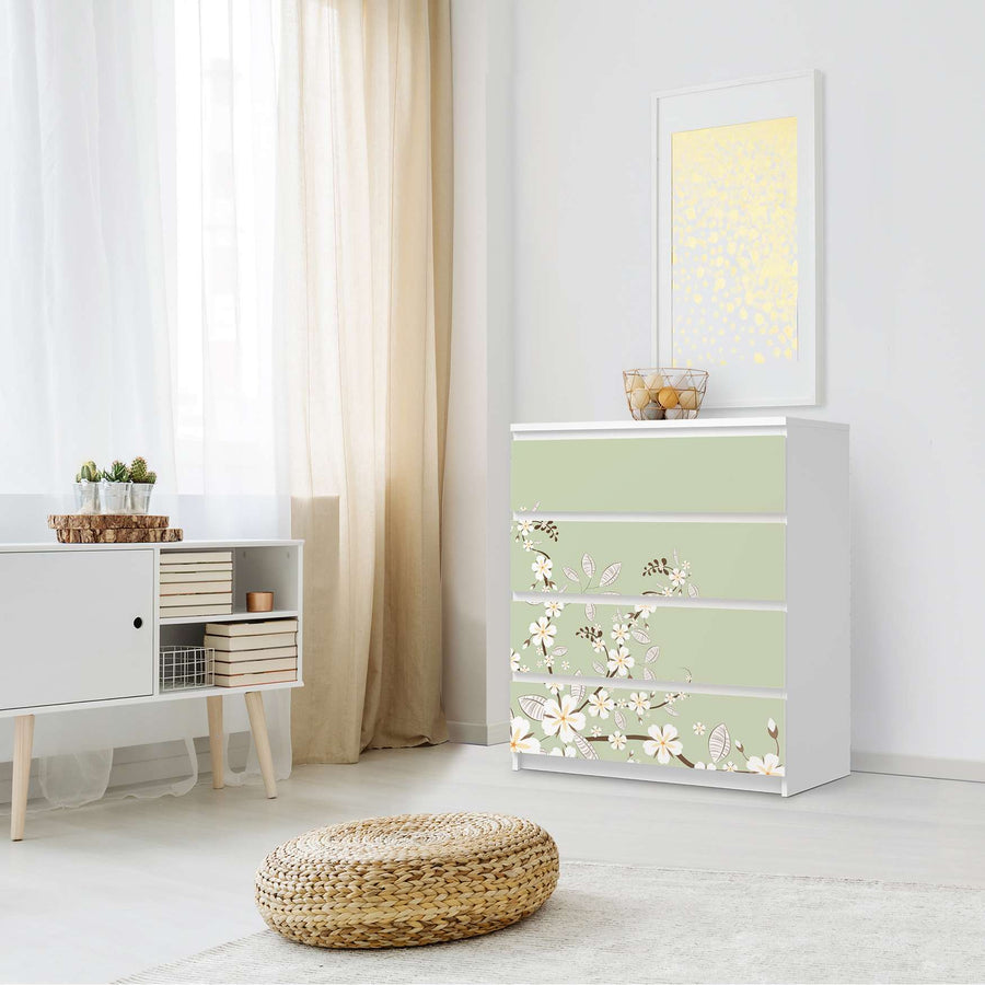 Folie für Möbel White Blossoms - IKEA Malm Kommode 4 Schubladen - Schlafzimmer