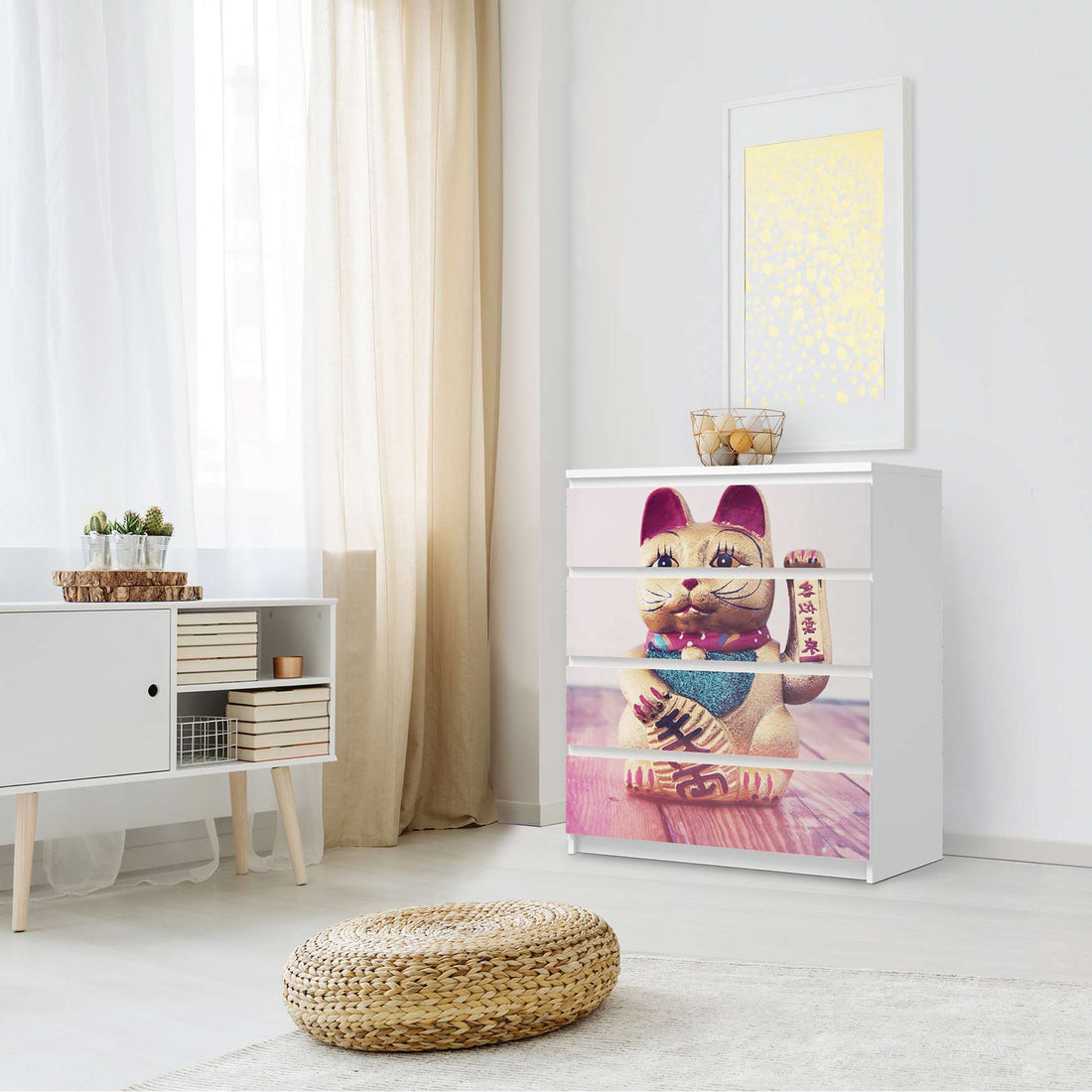 Folie für Möbel Winkekatze - IKEA Malm Kommode 4 Schubladen - Schlafzimmer