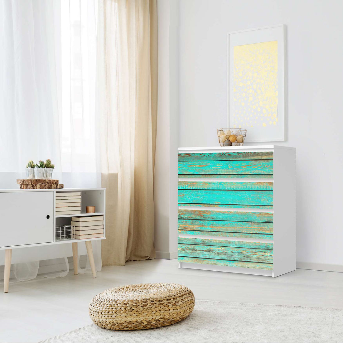 Folie für Möbel Wooden Aqua - IKEA Malm Kommode 4 Schubladen - Schlafzimmer