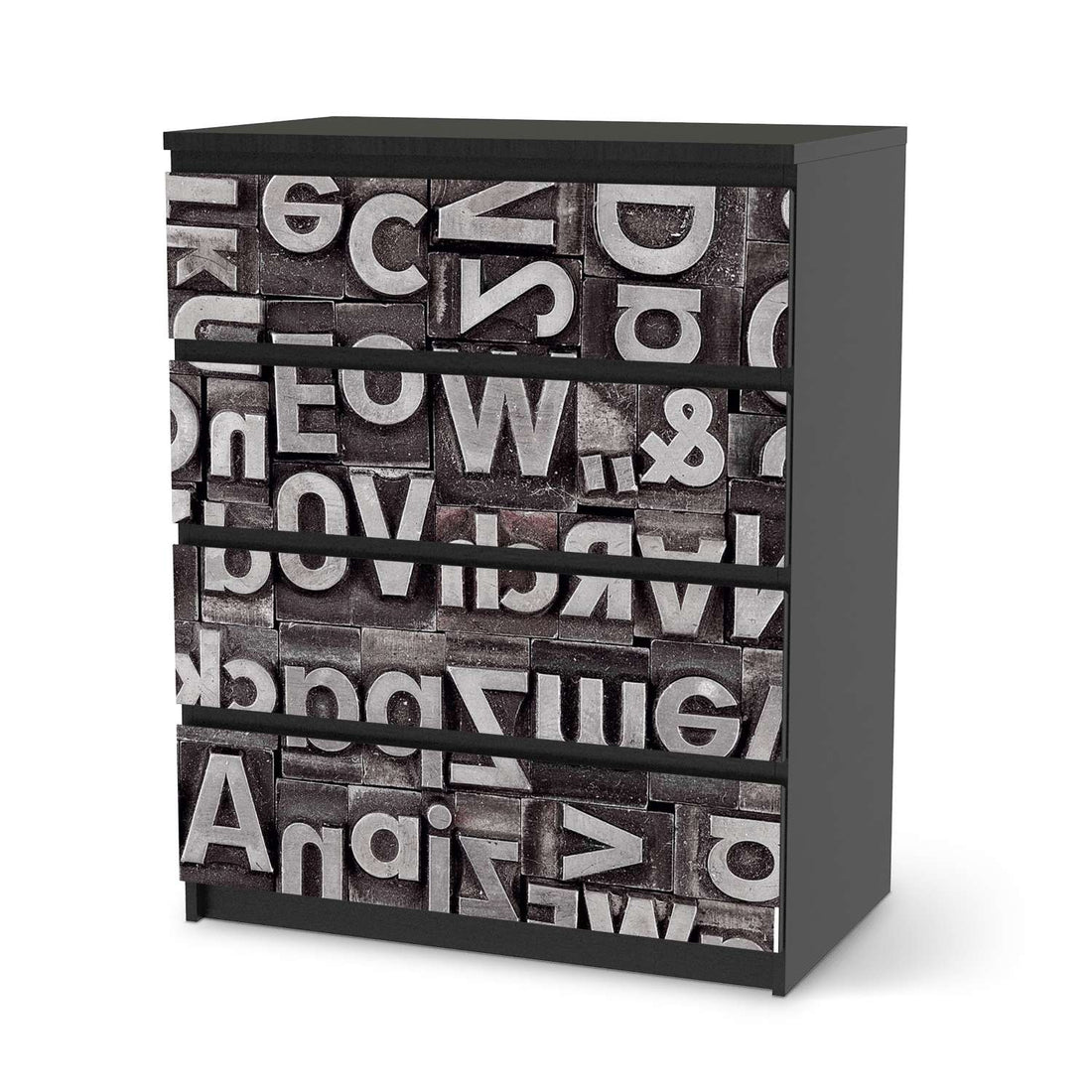 Folie für Möbel Alphabet - IKEA Malm Kommode 4 Schubladen - schwarz