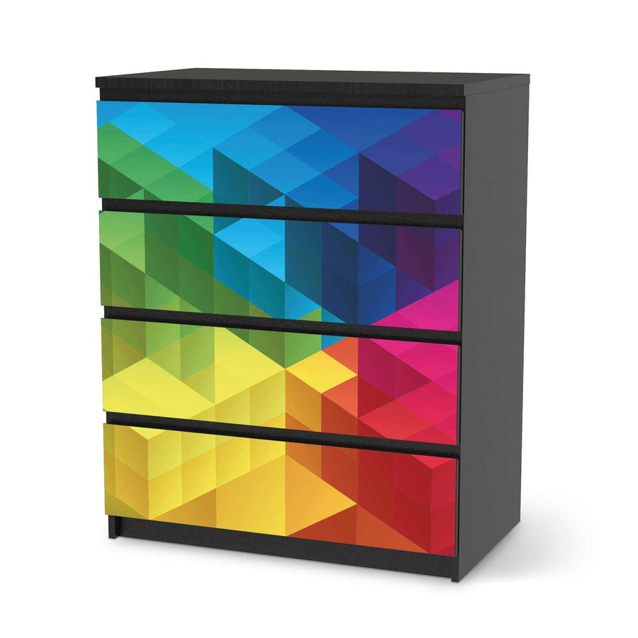 Folie für Möbel Colored Cubes - IKEA Malm Kommode 4 Schubladen - schwarz