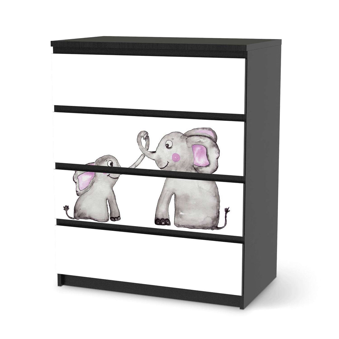 Folie für Möbel Elefanten - IKEA Malm Kommode 4 Schubladen - schwarz