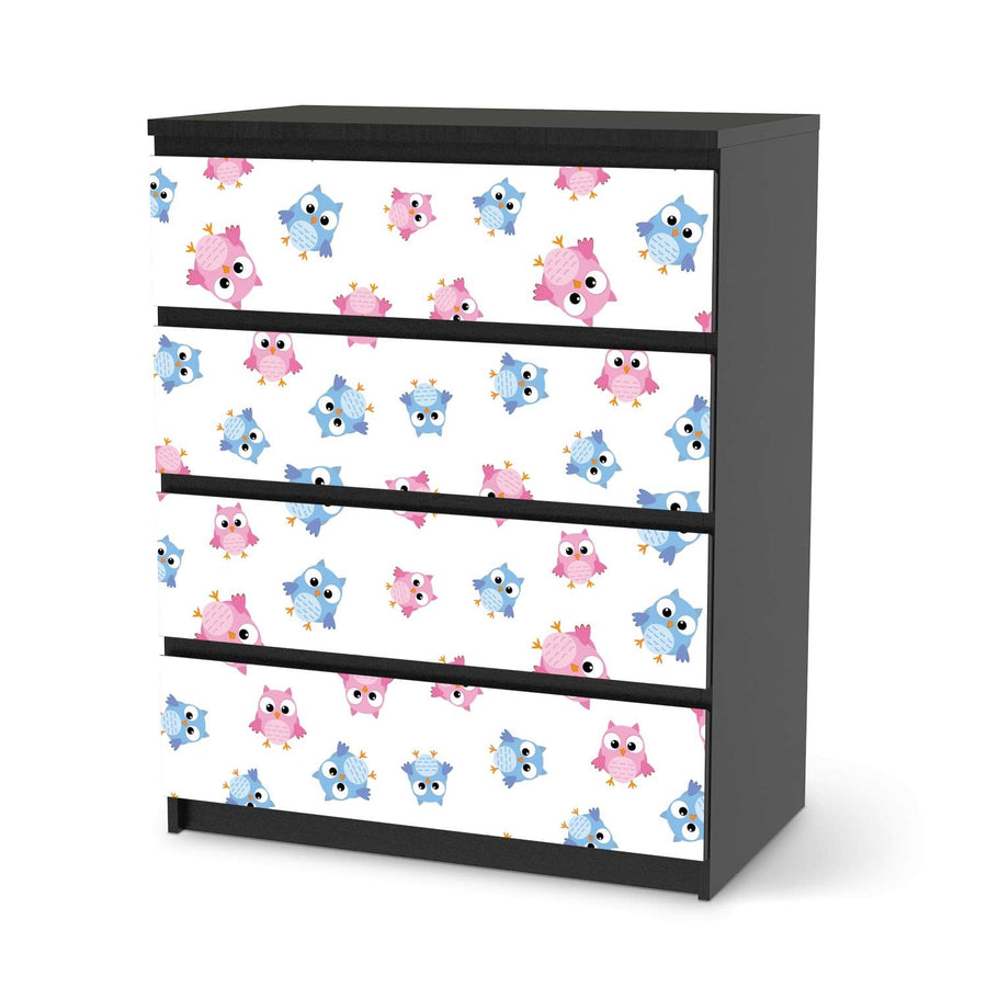 Folie für Möbel Eulenparty - IKEA Malm Kommode 4 Schubladen - schwarz