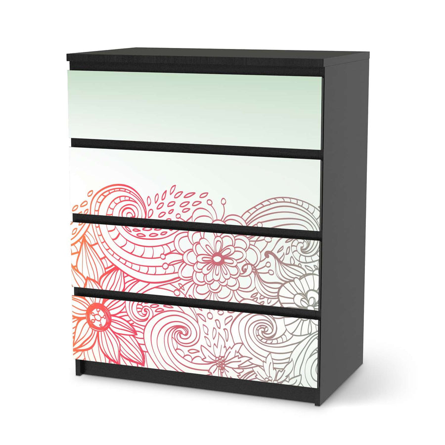 Folie für Möbel Floral Doodle - IKEA Malm Kommode 4 Schubladen - schwarz