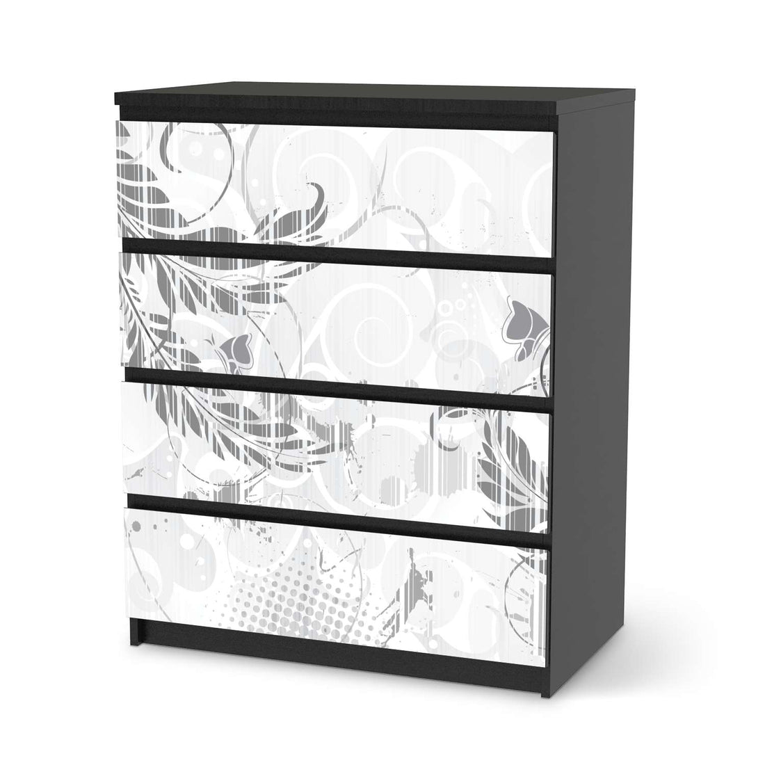 Folie für Möbel Florals Plain 2 - IKEA Malm Kommode 4 Schubladen - schwarz
