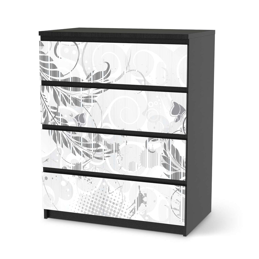 Folie für Möbel Florals Plain 2 - IKEA Malm Kommode 4 Schubladen - schwarz