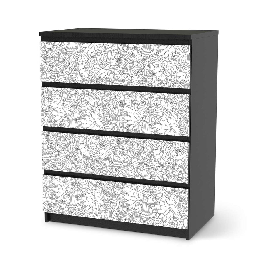 Folie für Möbel Flower Lines 2 - IKEA Malm Kommode 4 Schubladen - schwarz