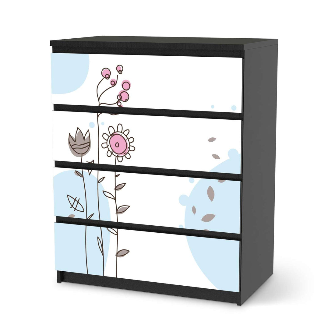 Folie für Möbel Flowers 3 - IKEA Malm Kommode 4 Schubladen - schwarz