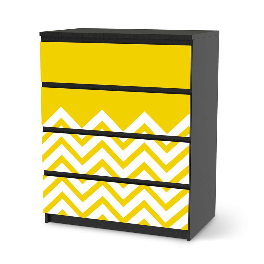 Folie für Möbel Gelbe Zacken - IKEA Malm Kommode 4 Schubladen - schwarz