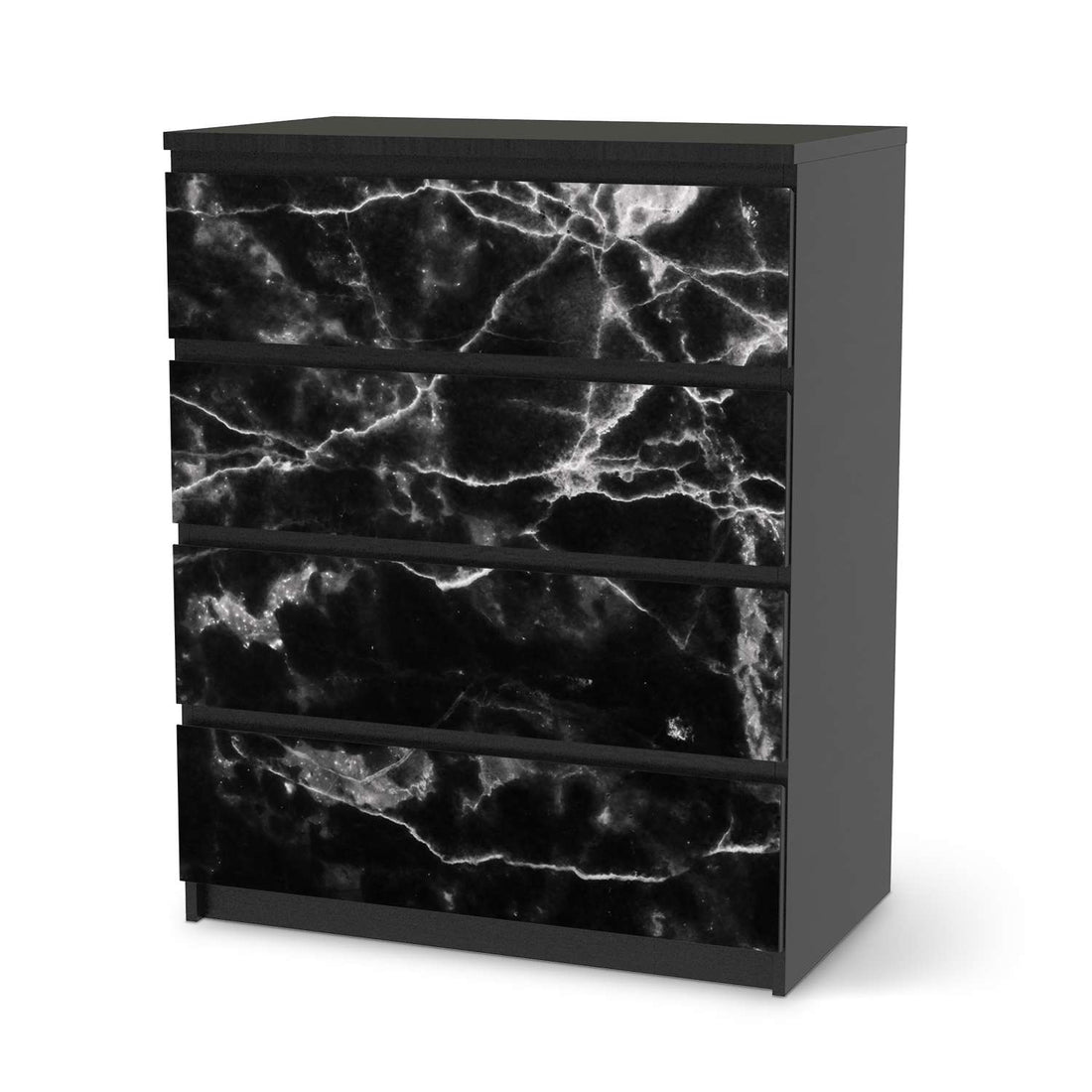 Folie für Möbel Marmor schwarz - IKEA Malm Kommode 4 Schubladen - schwarz