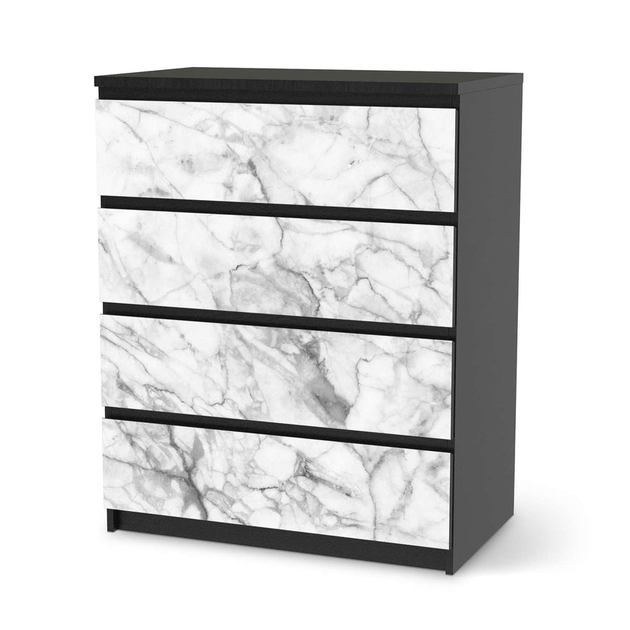 Folie für Möbel Marmor weiß - IKEA Malm Kommode 4 Schubladen - schwarz