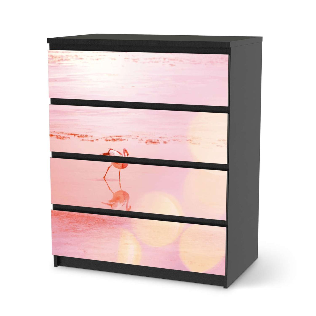 Folie für Möbel Mr. Flamingo - IKEA Malm Kommode 4 Schubladen - schwarz