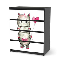 Folie für Möbel Nilpferd mit Herz - IKEA Malm Kommode 4 Schubladen - schwarz
