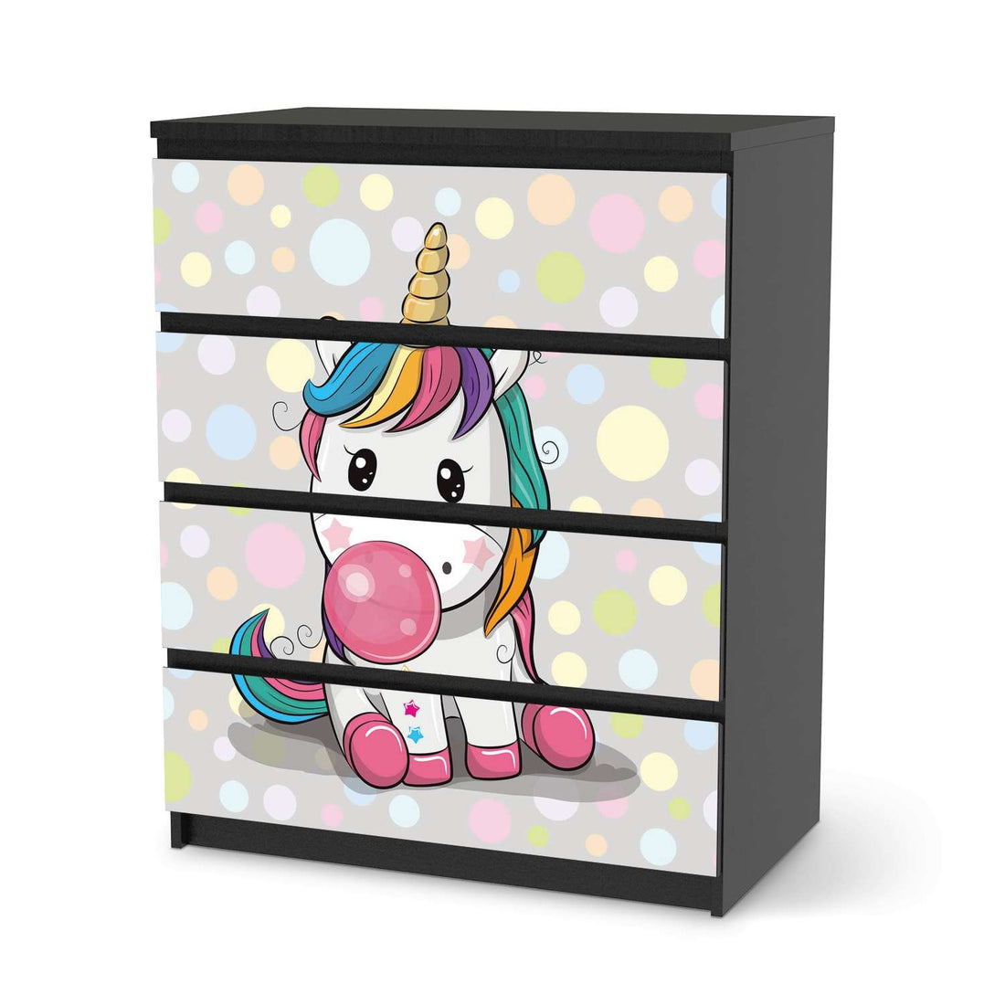 Folie für Möbel Rainbow das Einhorn - IKEA Malm Kommode 4 Schubladen - schwarz