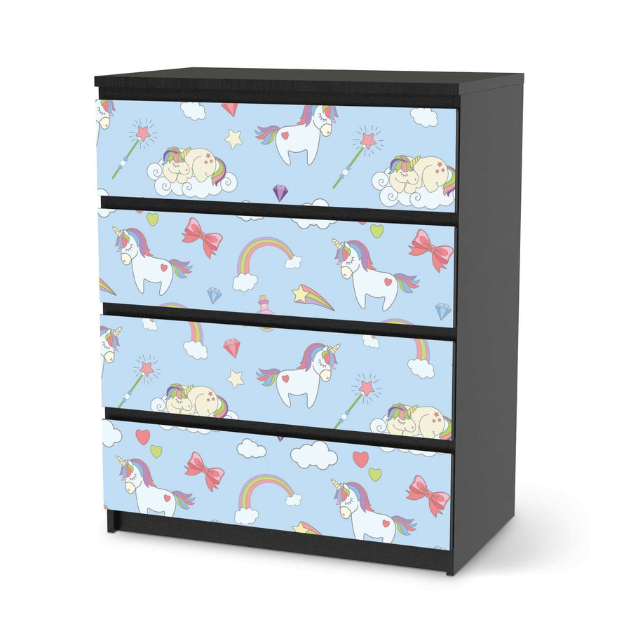 Folie für Möbel Rainbow Unicorn - IKEA Malm Kommode 4 Schubladen - schwarz