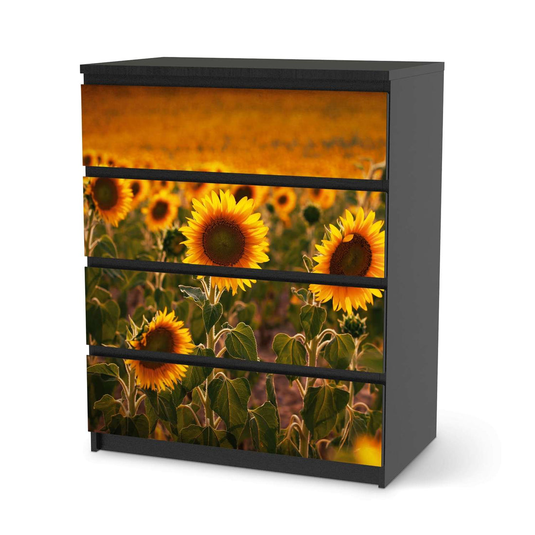 Folie für Möbel Sunflowers - IKEA Malm Kommode 4 Schubladen - schwarz