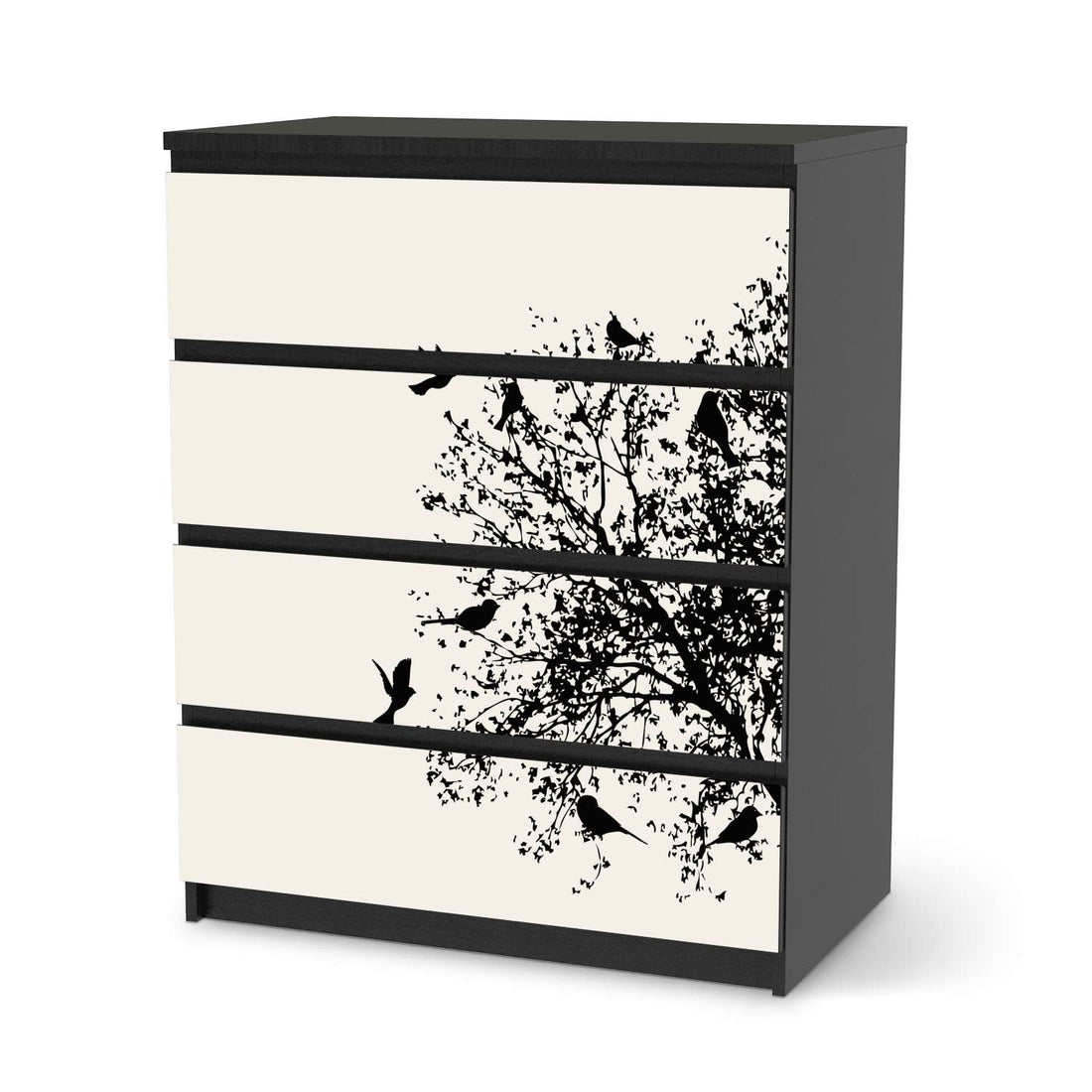 Folie für Möbel Tree and Birds 2 - IKEA Malm Kommode 4 Schubladen - schwarz