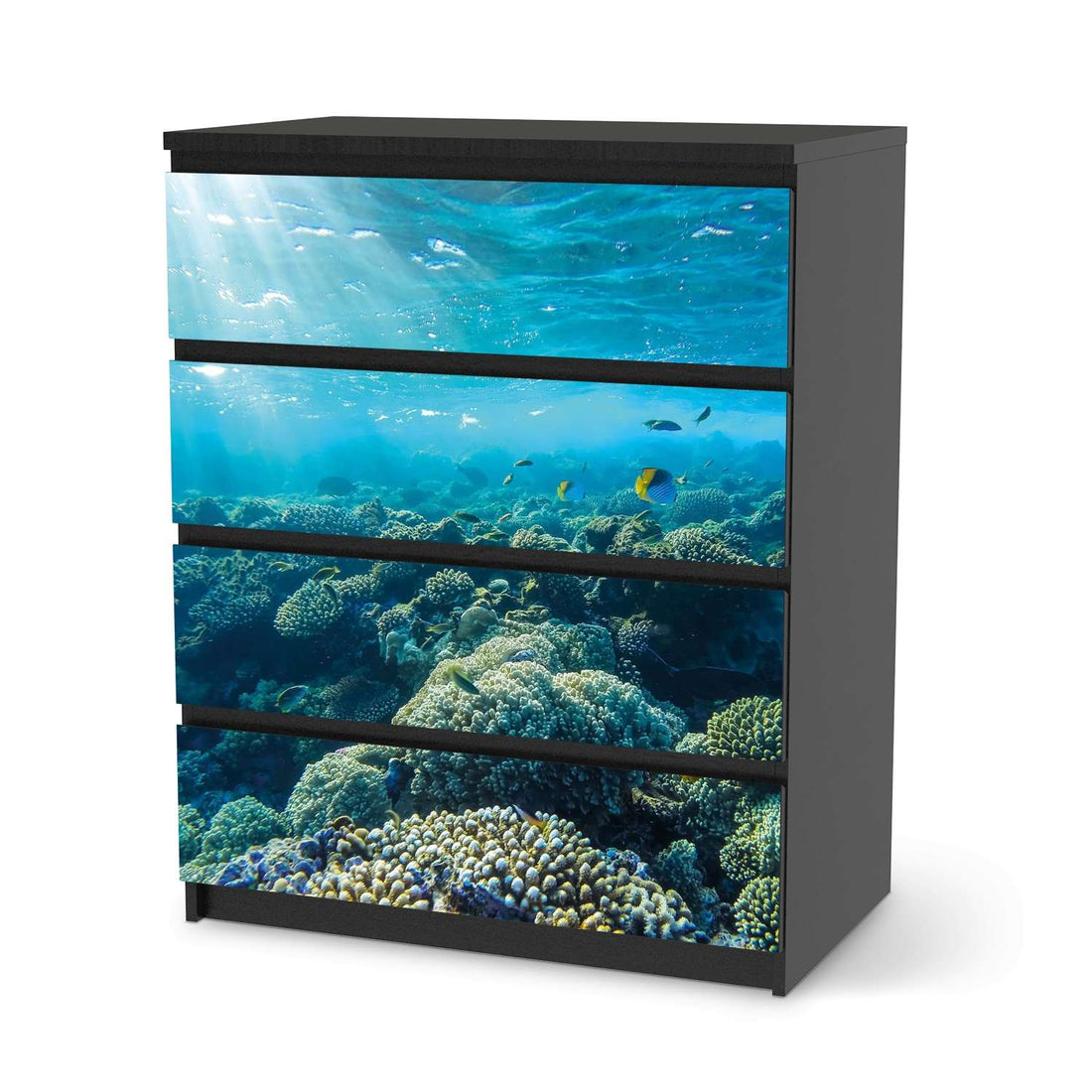 Folie für Möbel Underwater World - IKEA Malm Kommode 4 Schubladen - schwarz