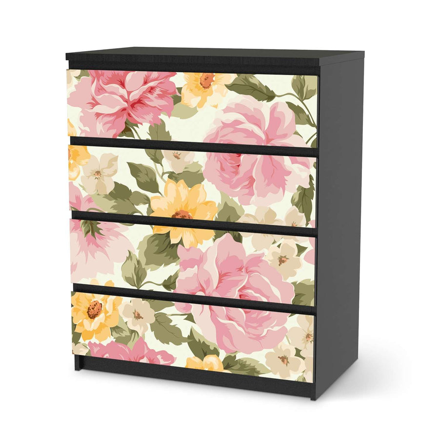 Folie für Möbel Vintage Flowers - IKEA Malm Kommode 4 Schubladen - schwarz