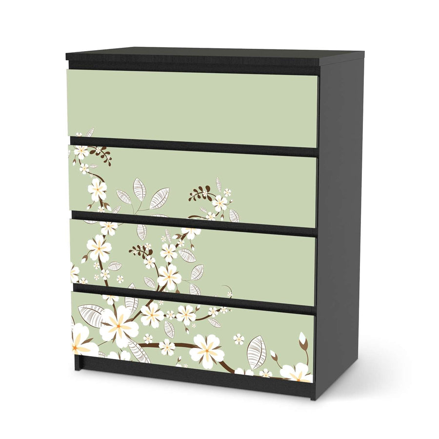 Folie für Möbel White Blossoms - IKEA Malm Kommode 4 Schubladen - schwarz