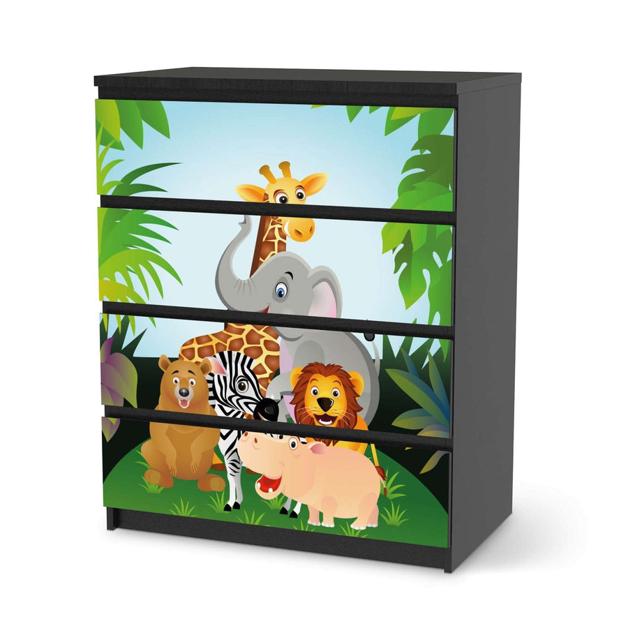 Folie für Möbel Wild Animals - IKEA Malm Kommode 4 Schubladen - schwarz